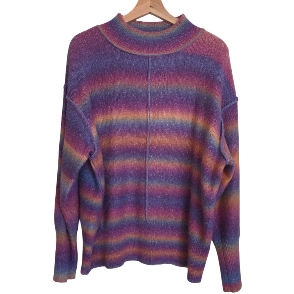 BeachLunchLounge | Rainbow Stripe Whimsy Mockneck Fuzzy Wool Blend Sweater